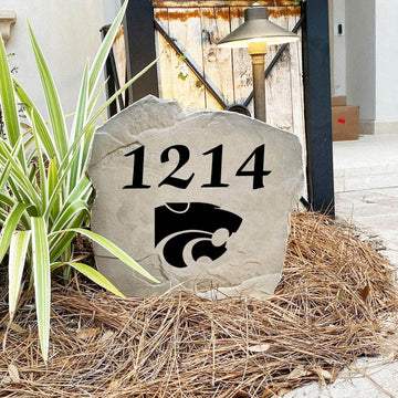 Engraved Kansas State University Address Stone with custom house numbers and the Kansas State Wildcats logo, combining school pride with timeless style. This decorative address stone adds beauty and visibility to walkways, front entrances, and outdoor living spaces.