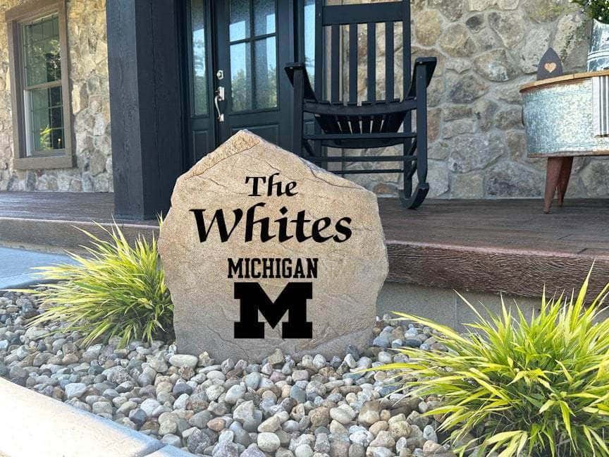 Family name rock for Michigan fans, ideal for front porch, yard, or garden display.