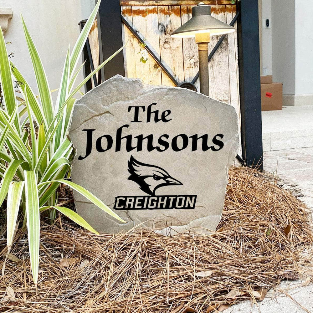 Custom Creighton University name marker designed to celebrate Bluejays pride while enhancing gardens, patios, walkways, and welcoming entryways.