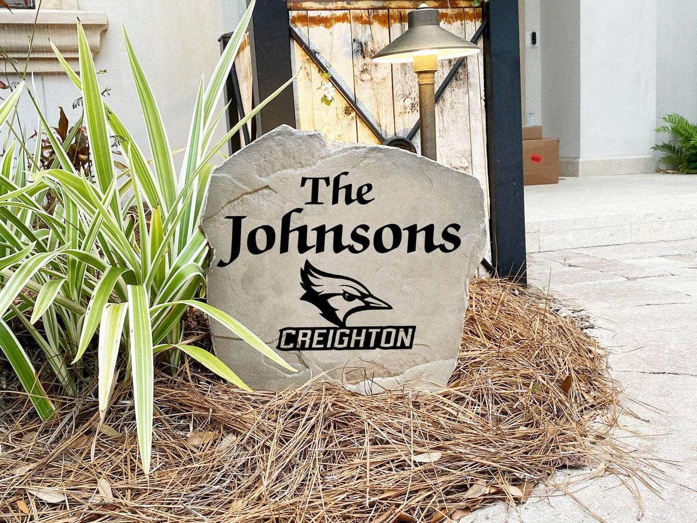 Creighton University name stone for decorative outdoor display
