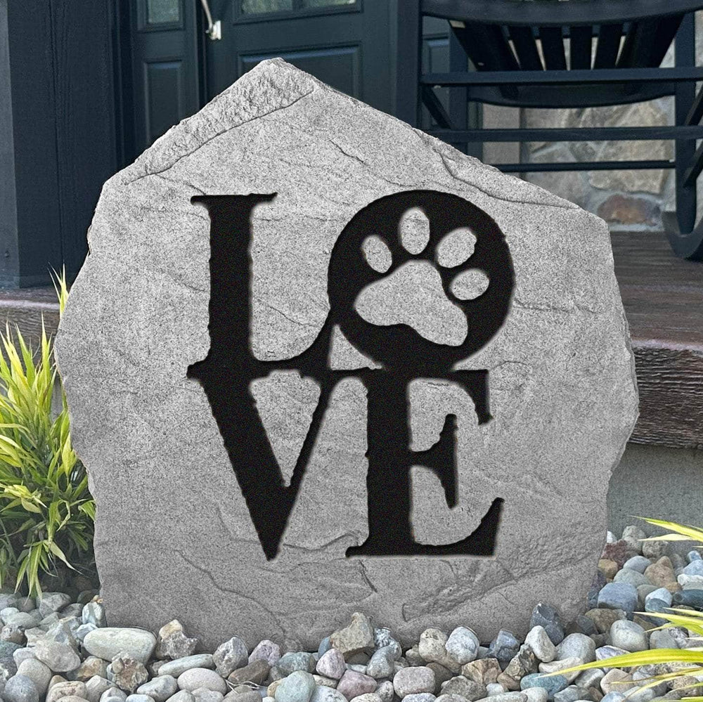 Decorative dog-themed garden plaque crafted from durable concrete, bringing personality and warmth to patios, walkways, and front yard landscapes.