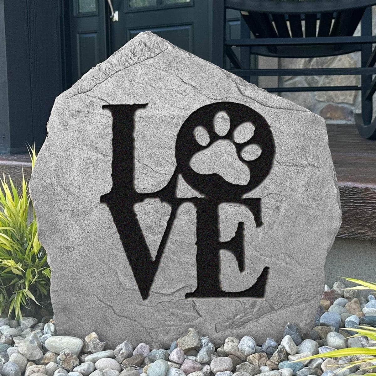 Decorative dog-themed garden plaque crafted from durable concrete, bringing personality and warmth to patios, walkways, and front yard landscapes.