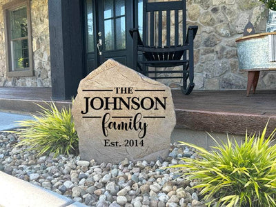 Elegant engraved stone for family name yard décor