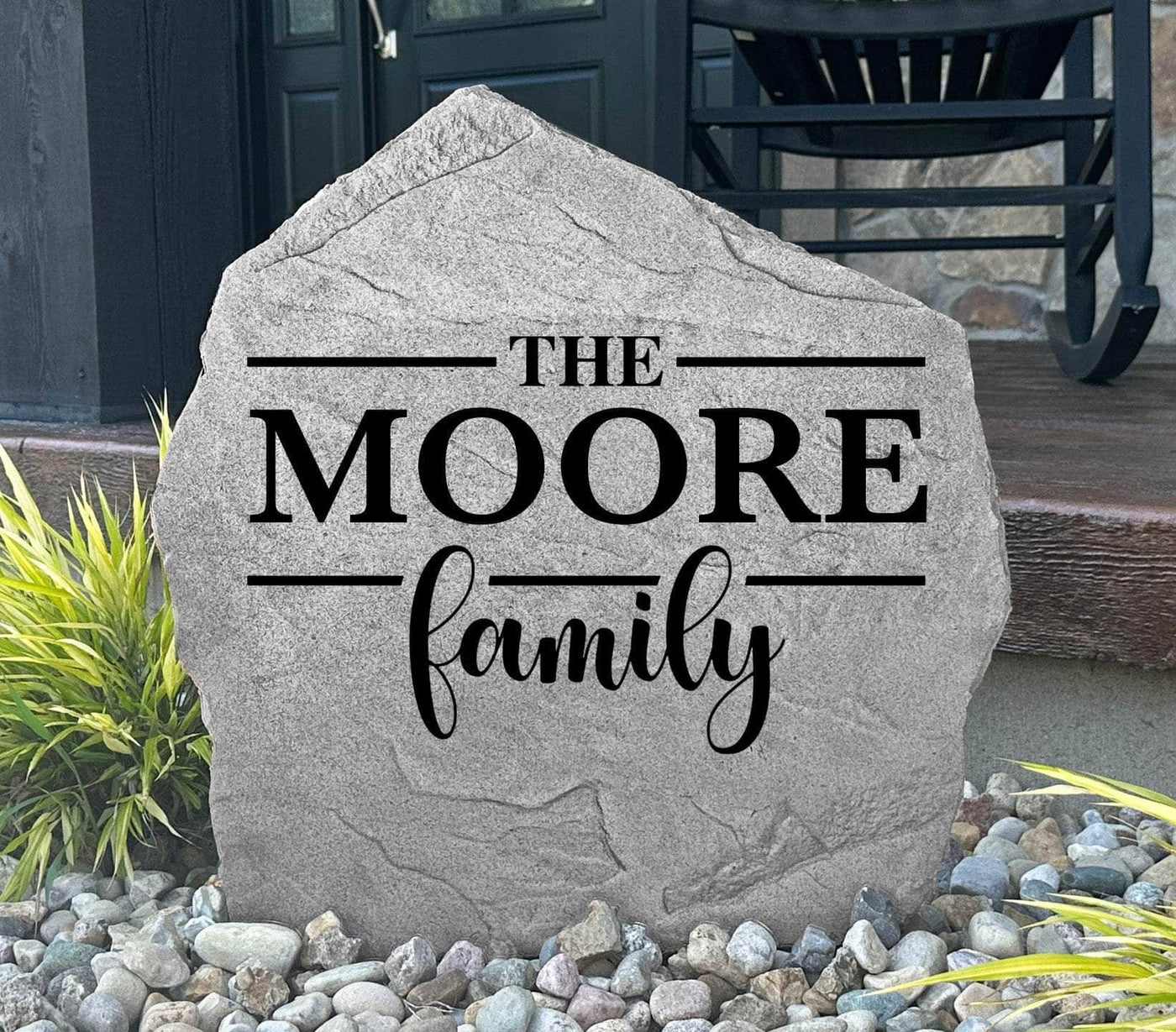 Custom garden rock sign for displaying family name outdoors