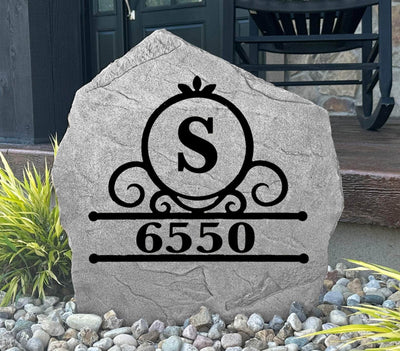 Personalized decorative stone featuring fancy monogram and address design