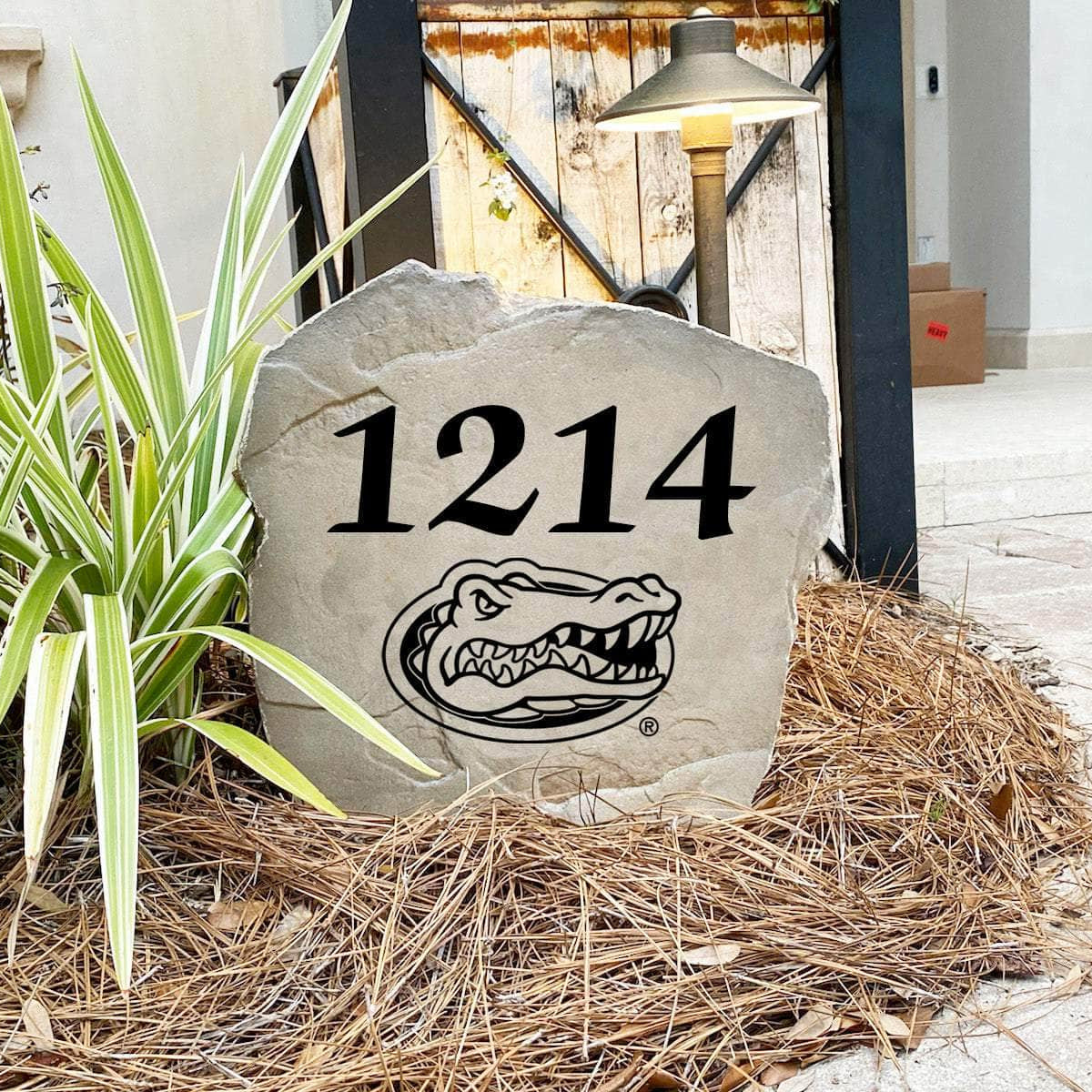 Custom University of Florida address marker featuring engraved street numbers, designed to enhance front yards, driveways, gardens, and walkways.