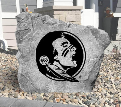 Engraved FSU logo rock for yard and garden display