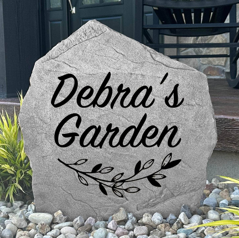 Custom engraved garden marker crafted from durable concrete, adding a timeless personalized touch to patios, pathways, and outdoor living spaces.