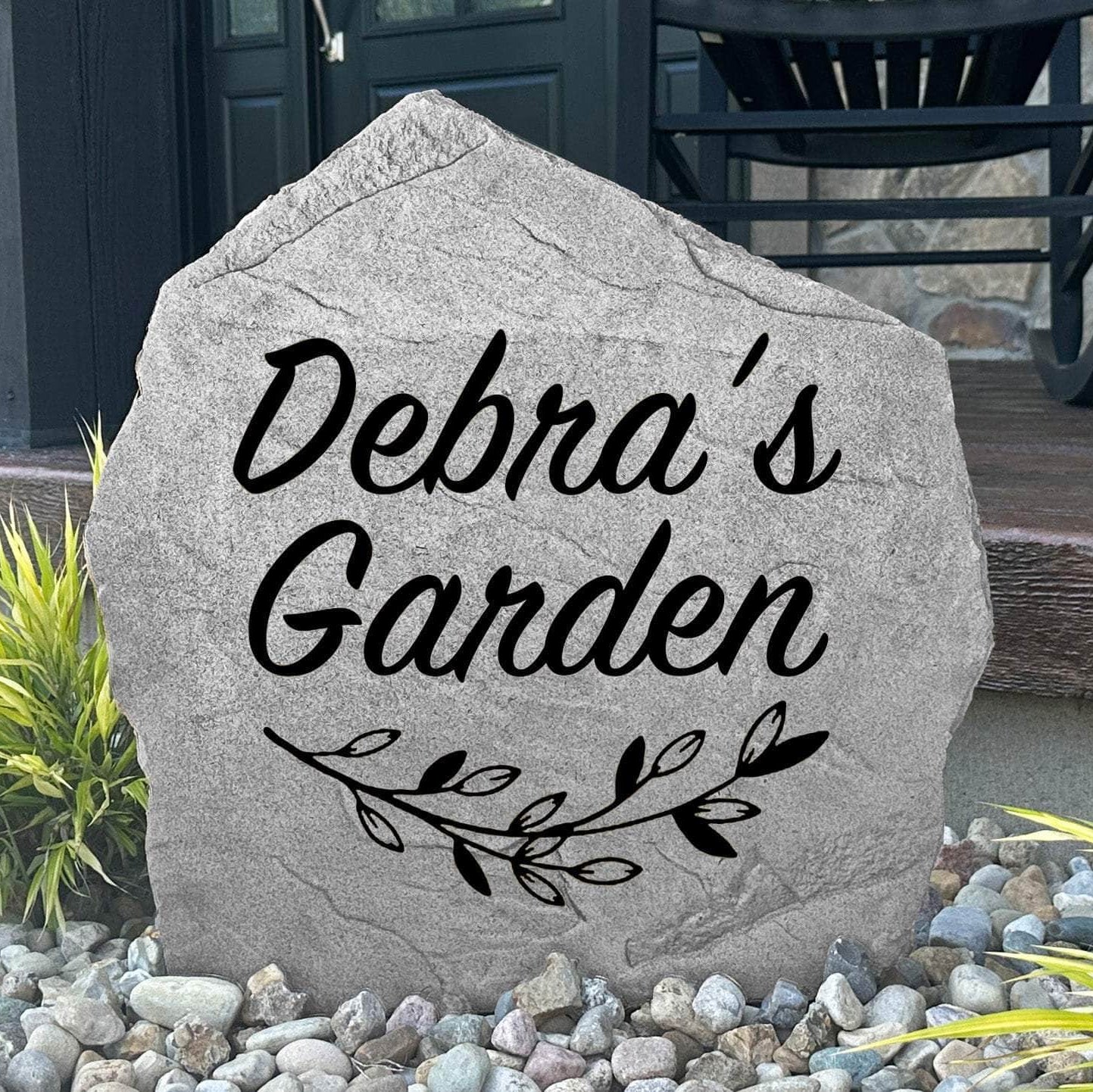 Custom engraved garden marker crafted from durable concrete, adding a timeless personalized touch to patios, pathways, and outdoor living spaces.