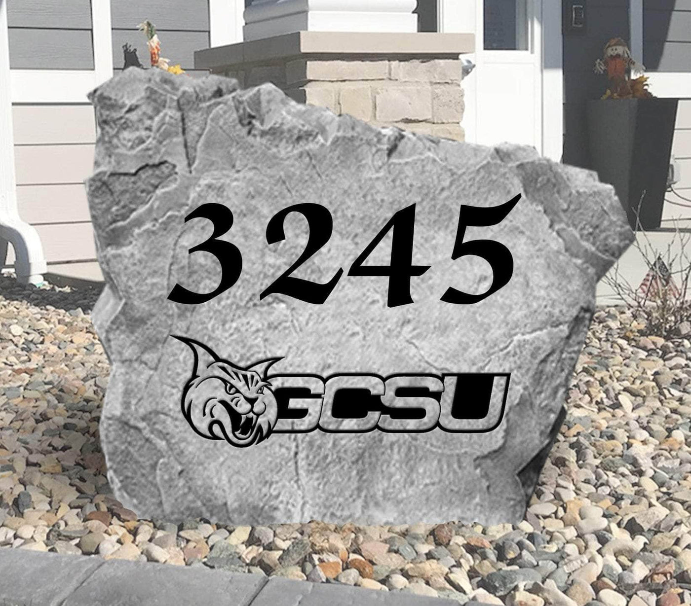 Personalized Georgia College address marker stone for landscaping.