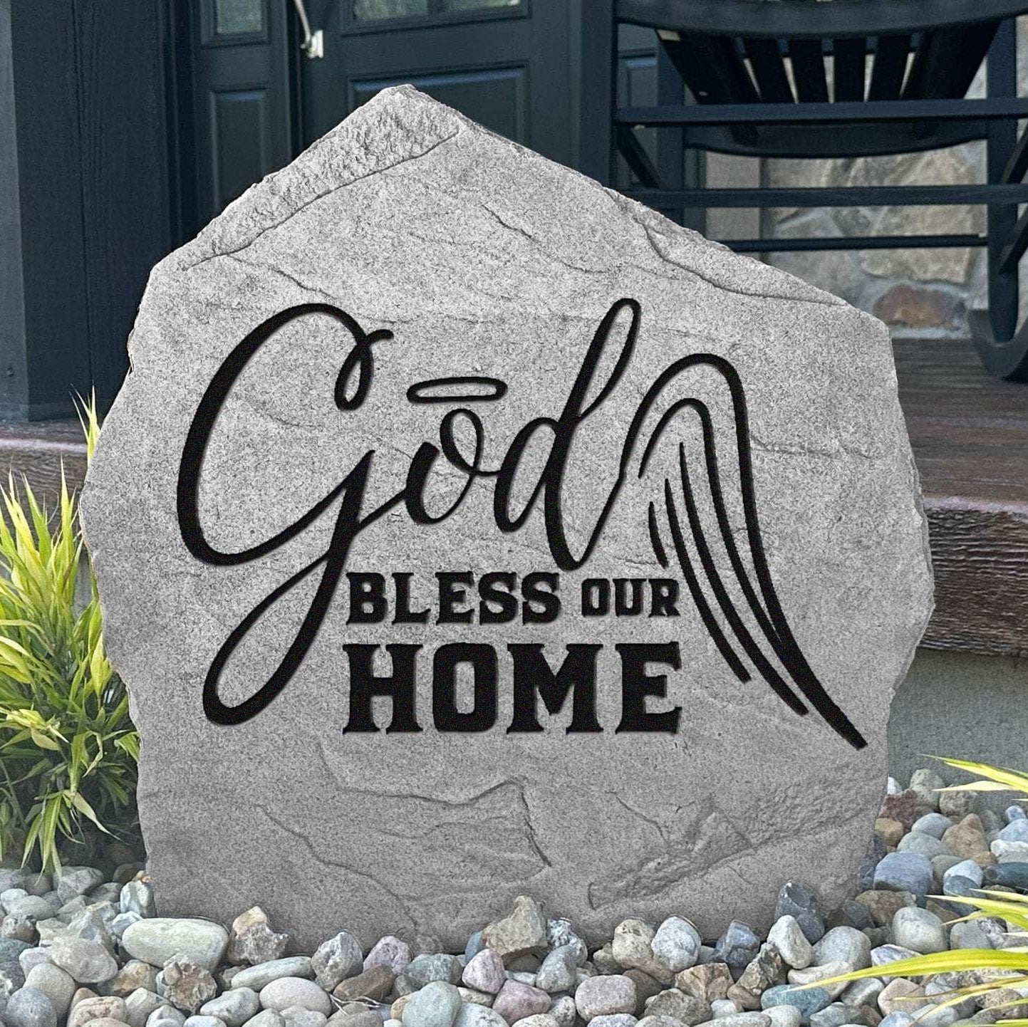 Inspirational Christian home blessing plaque crafted from durable concrete, adding meaningful charm to gardens, patios, walkways, and front porches.