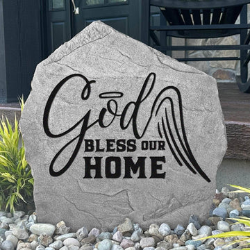 Inspirational Christian home blessing plaque crafted from durable concrete, adding meaningful charm to gardens, patios, walkways, and front porches.