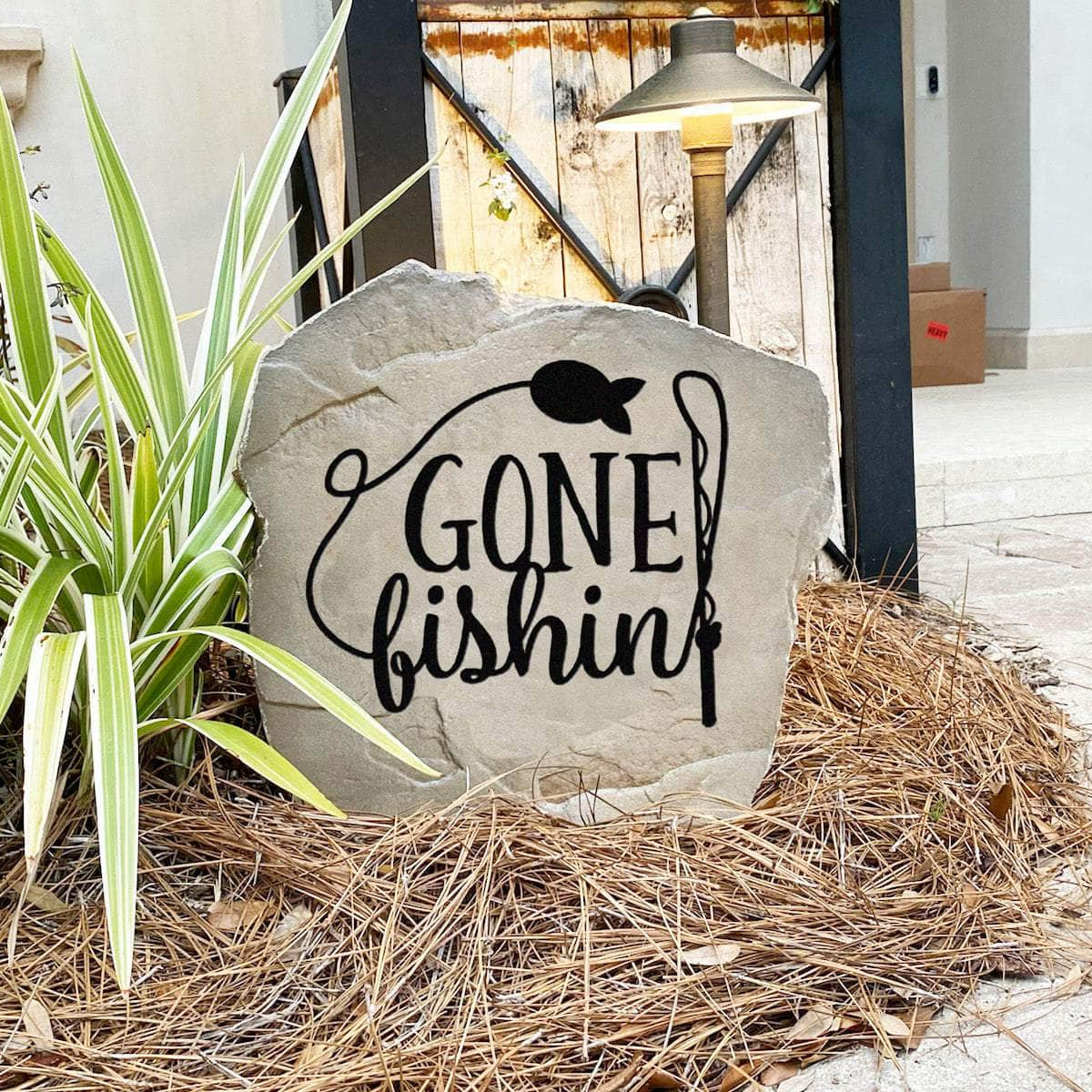 Gone Fishin' Sign | Engraved Rocks | Lawn Decor – Design