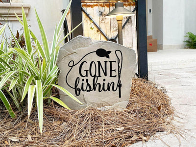 Personalized Gone Fishin’ stone, a unique gift for fishermen and outdoor lovers