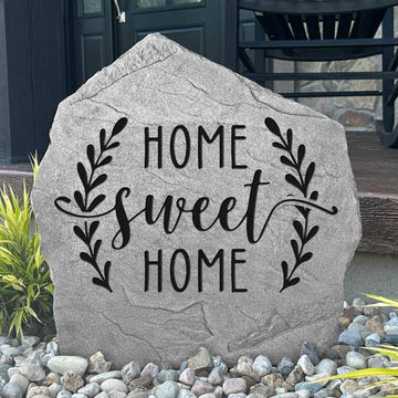 Decorative Home Sweet Home garden plaque crafted from durable concrete, adding timeless charm and welcoming style to your home's exterior.