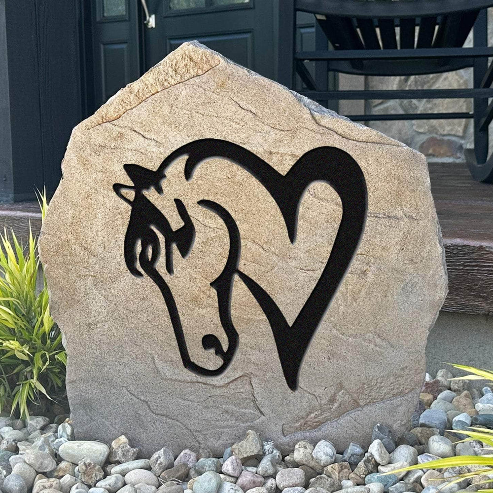 Decorative horse-themed garden plaque crafted from durable concrete, bringing timeless equestrian charm to flower beds, walkways, and outdoor spaces.