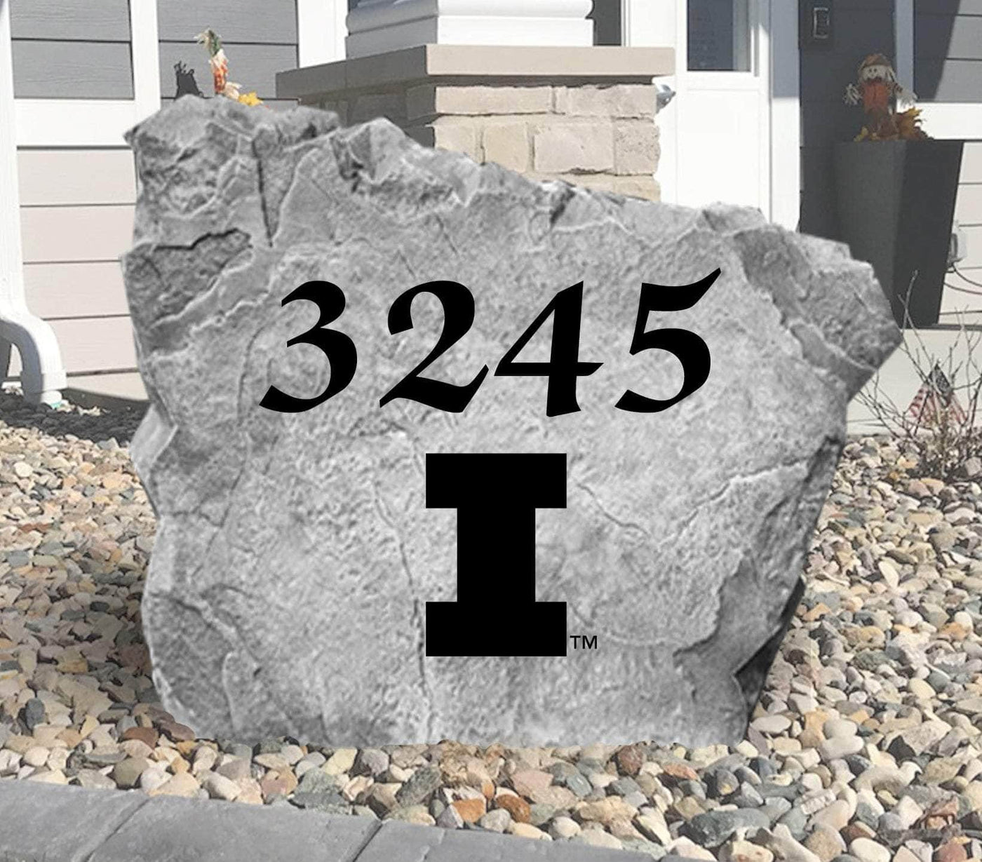 Engraved Illinois address stone, perfect as a unique outdoor sign or gift.