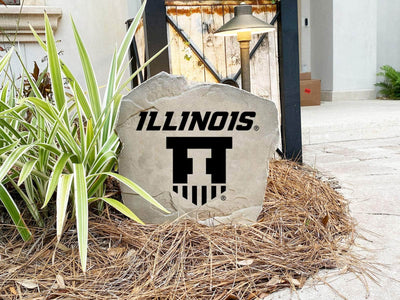 Durable Illinois badge logo rock with engraved logo for garden or yard signage.