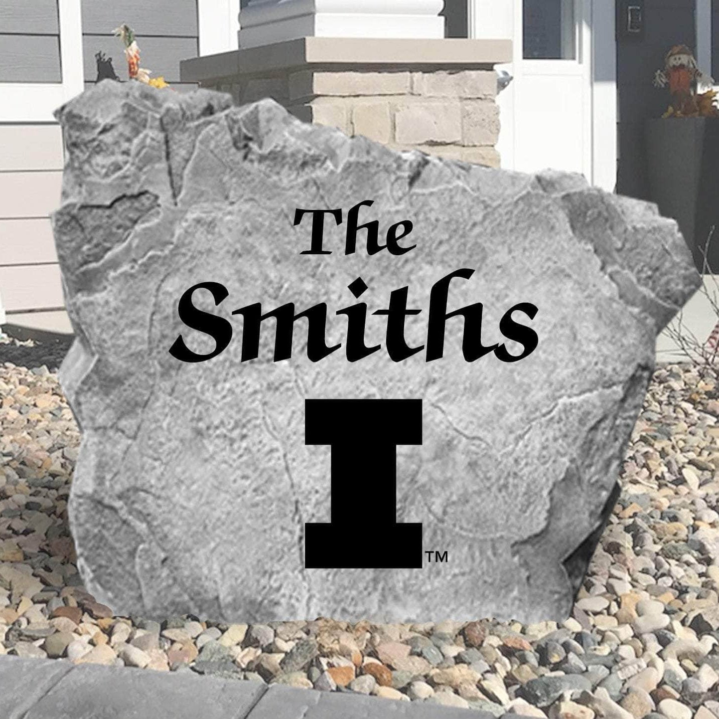 Officially licensed Illinois Fighting Illini personalized name plaque crafted from durable concrete for a timeless outdoor display of school pride.