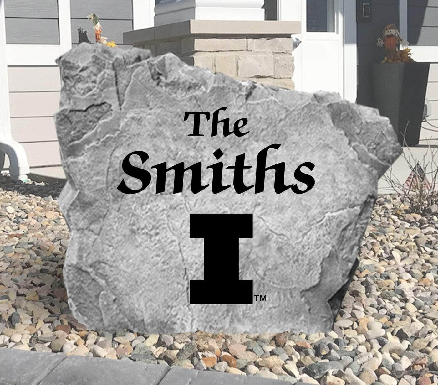 Engraved Illinois-themed name stone, ideal for unique home display.