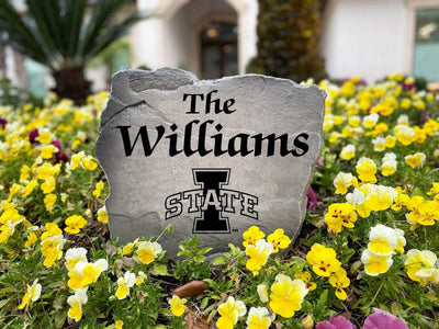 Decorative name stone with Iowa State emblem