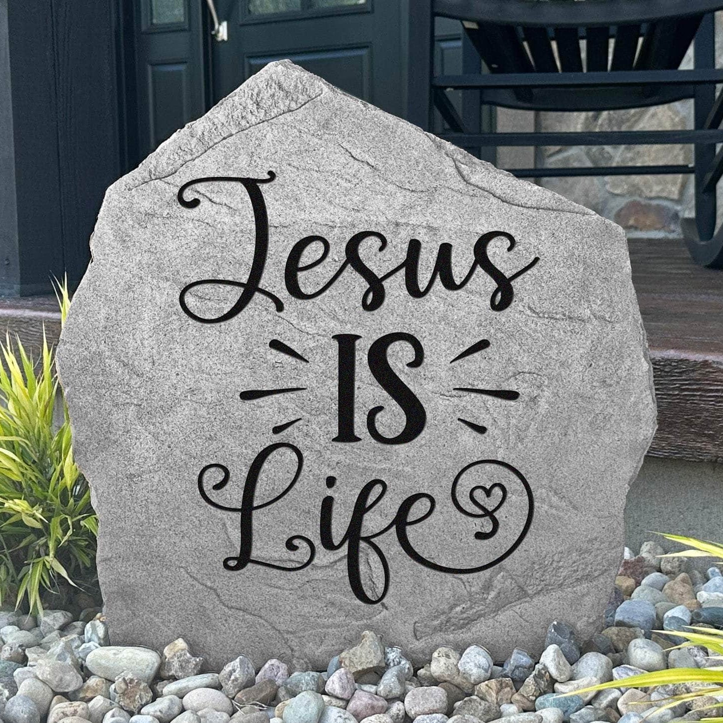 Inspirational Jesus Is Life landscape plaque crafted from durable concrete, creating a meaningful expression of hope and devotion for your home.