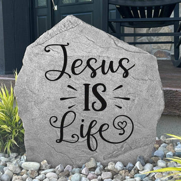 Inspirational Jesus Is Life landscape plaque crafted from durable concrete, creating a meaningful expression of hope and devotion for your home.