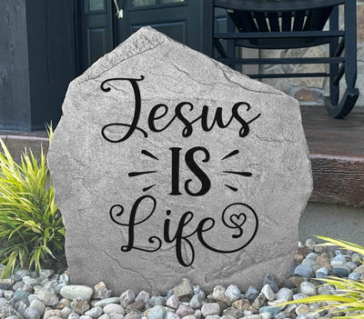Rustic Jesus is Life rock for outdoor landscaping and yard decor