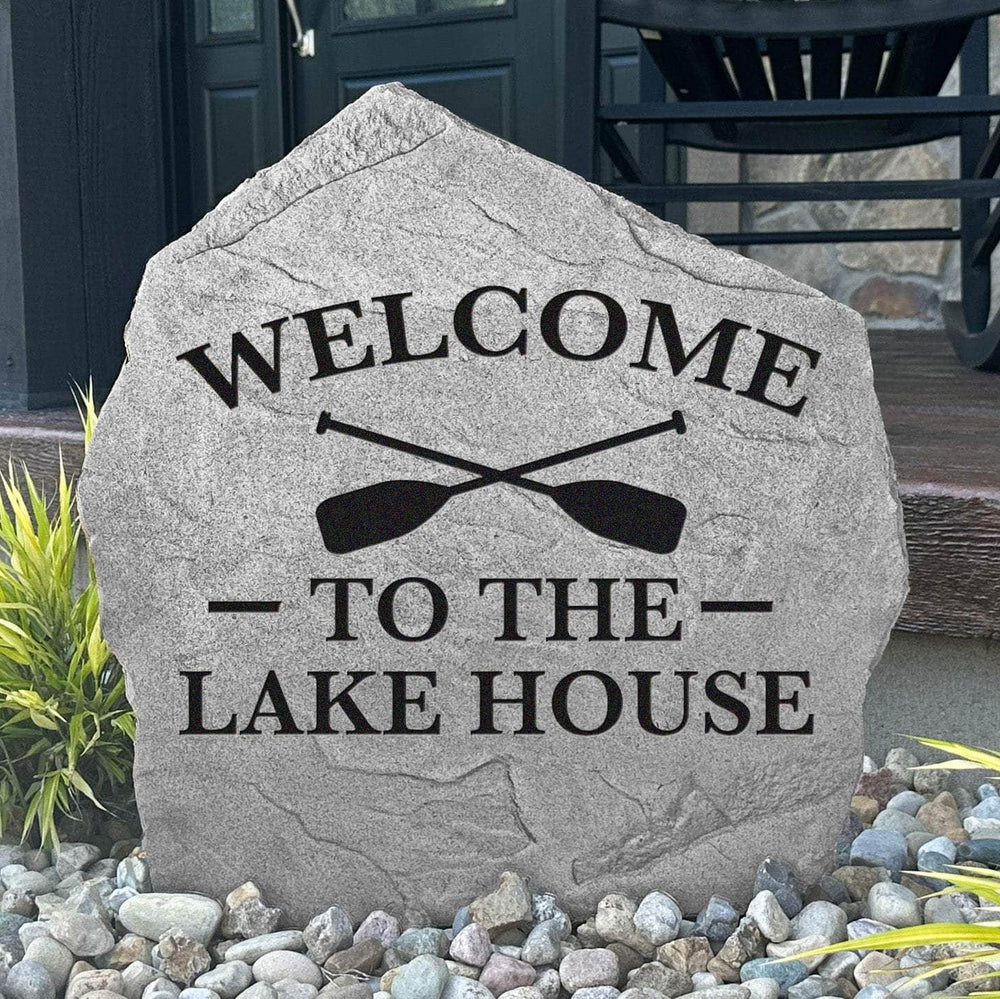 Decorative lake house welcome plaque crafted from durable concrete, bringing timeless charm to vacation homes, cabins, and shoreline retreats.