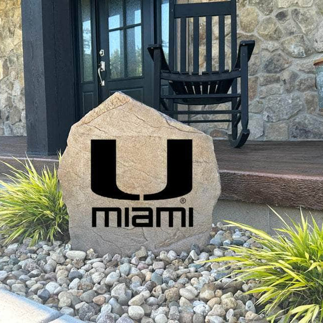 Decorative Miami Hurricanes Logo Stone with officially licensed team graphics carved directly into the stone surface. Ideal for gardens, patios, fan caves, and entryways, this outdoor décor celebrates Miami tradition and school pride.