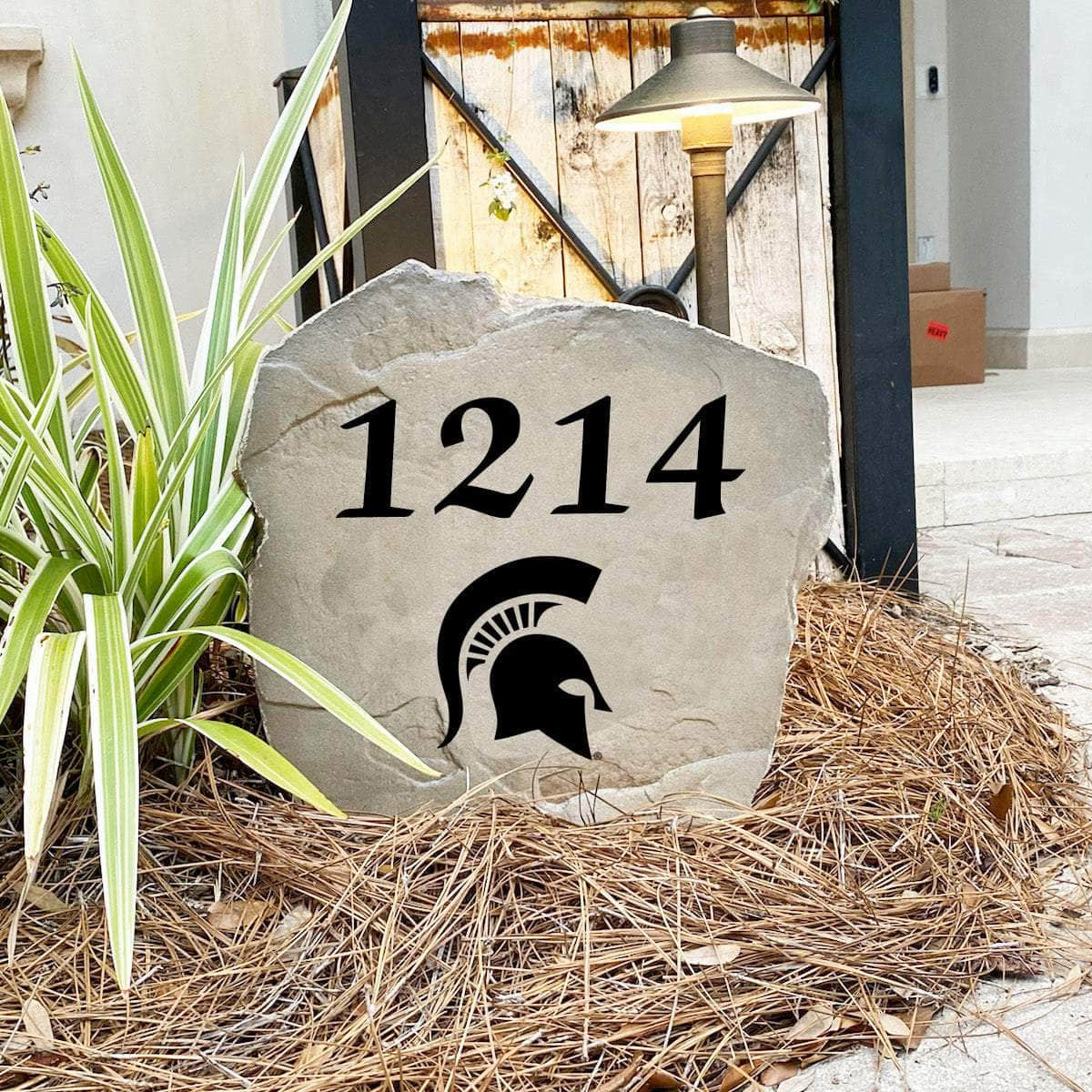 Custom Michigan State University house number marker designed to showcase your Spartans spirit while enhancing gardens, walkways, driveways, and front landscapes.