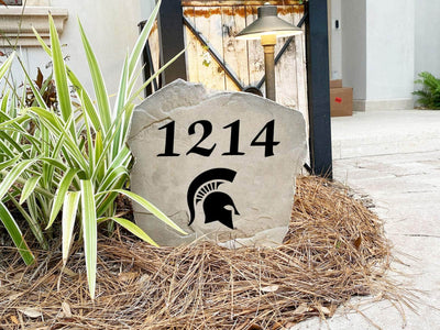 Custom Michigan State University address rock for home entryway
