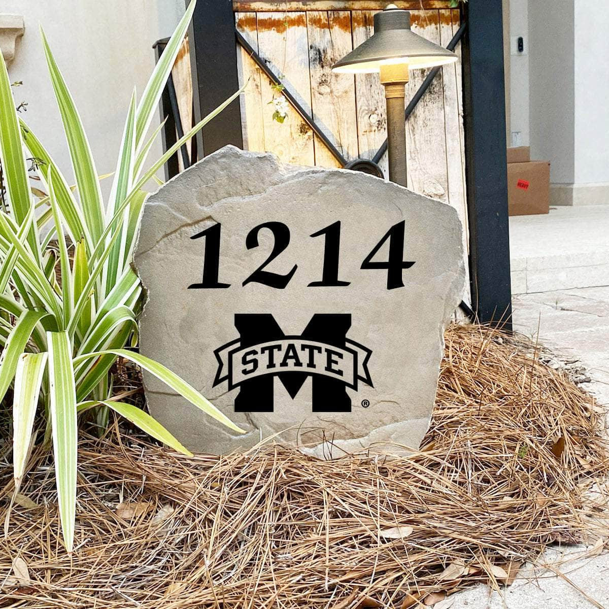 Custom Mississippi State University house number marker designed to showcase your Bulldogs spirit while enhancing gardens, walkways, driveways, and front landscapes.