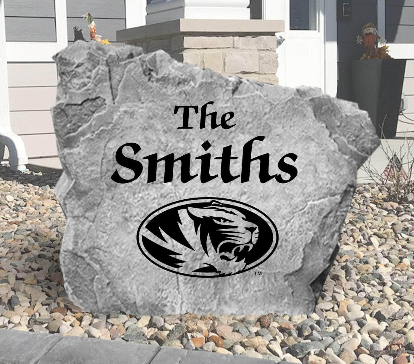 Engraved Missouri-themed name stone, perfect for unique home display.