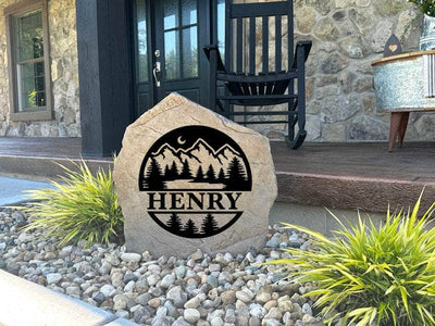 Wilderness-themed personalized rock for gardens, landscaping, or outdoor gifting.