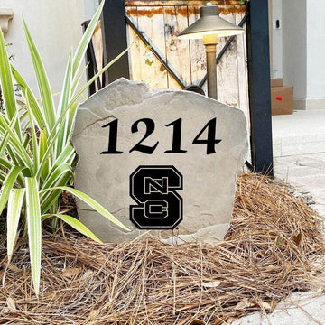 Handcrafted North Carolina State University Address Stone proudly made in the USA with deeply engraved house numbers and officially licensed collegiate artwork. Available in Sandstone and Greystone finishes for long-lasting outdoor beauty.