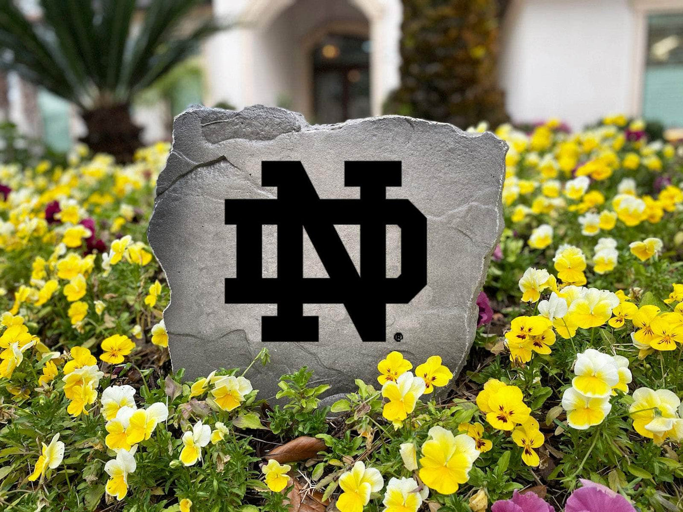 Custom outdoor rock showcasing the classic ND logo for alumni or student pride.