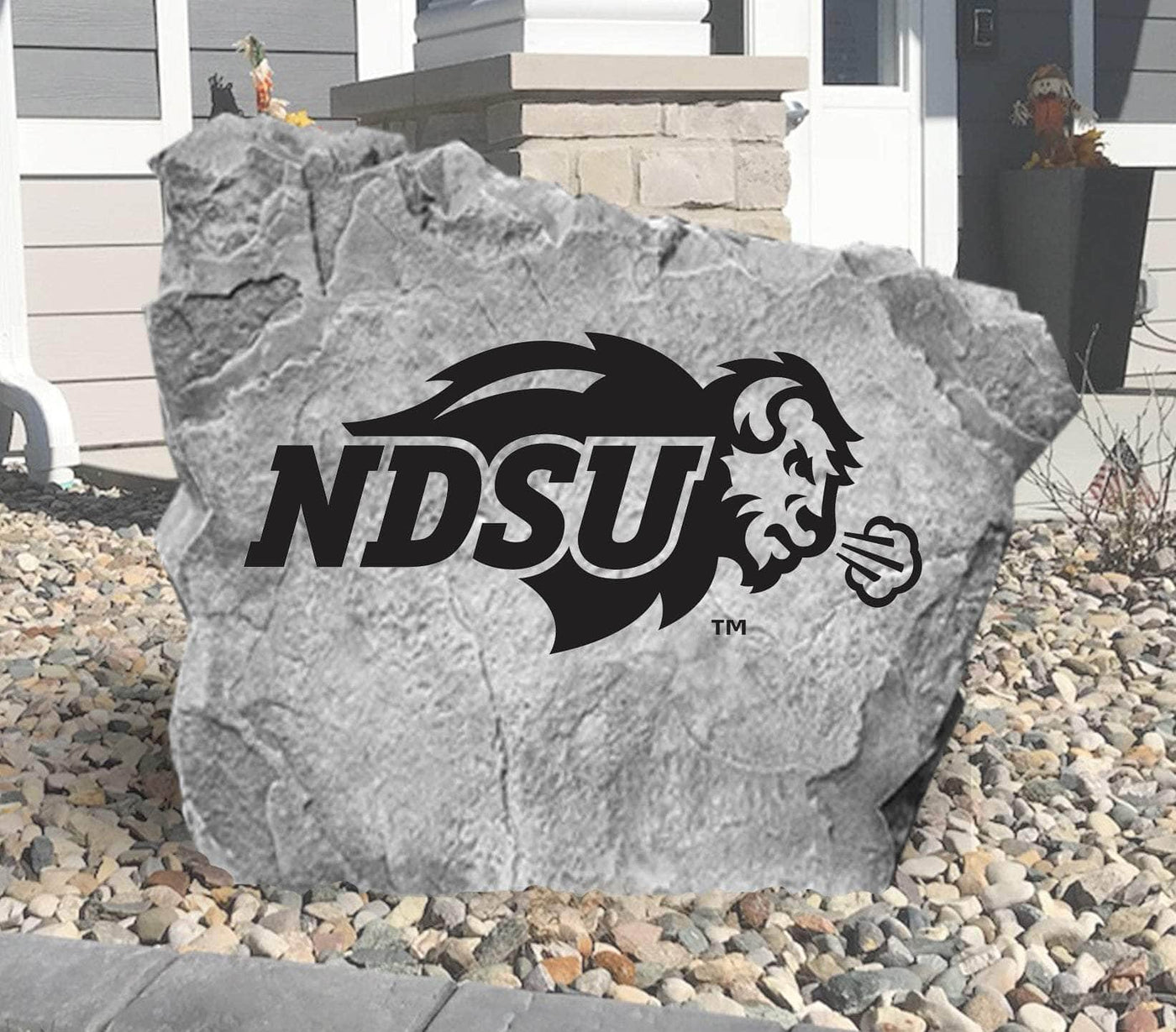 Engraved NDSU logo rock for garden or yard display