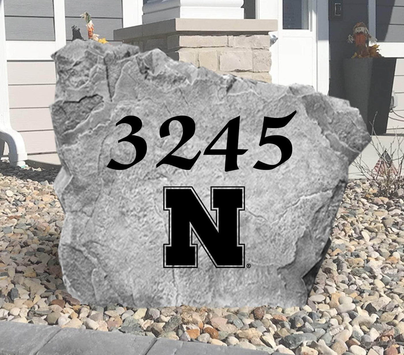 Engraved Nebraska address stone, ideal as a unique outdoor sign or gift.