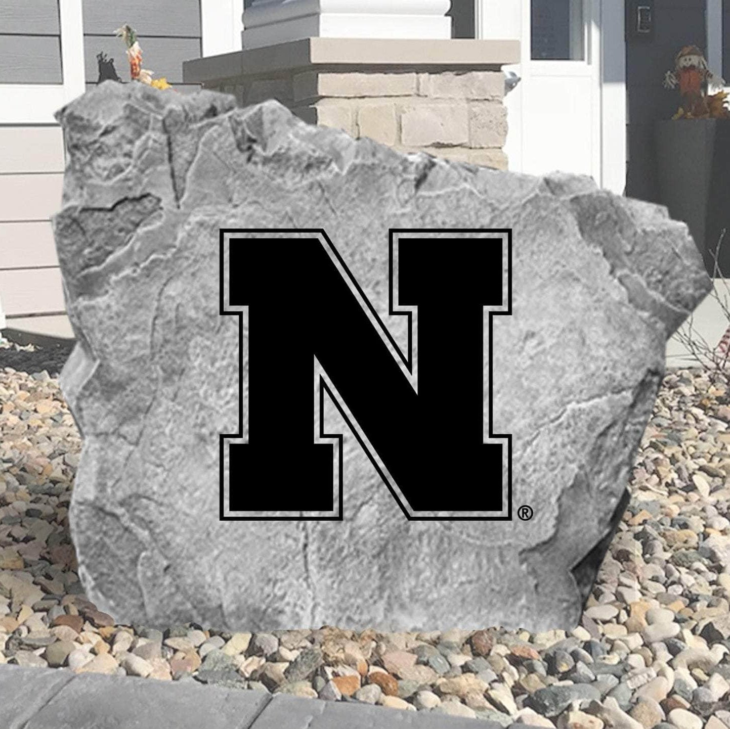 Officially licensed Nebraska Cornhuskers logo stone crafted from durable concrete, creating a striking outdoor display for dedicated fans and alumni.