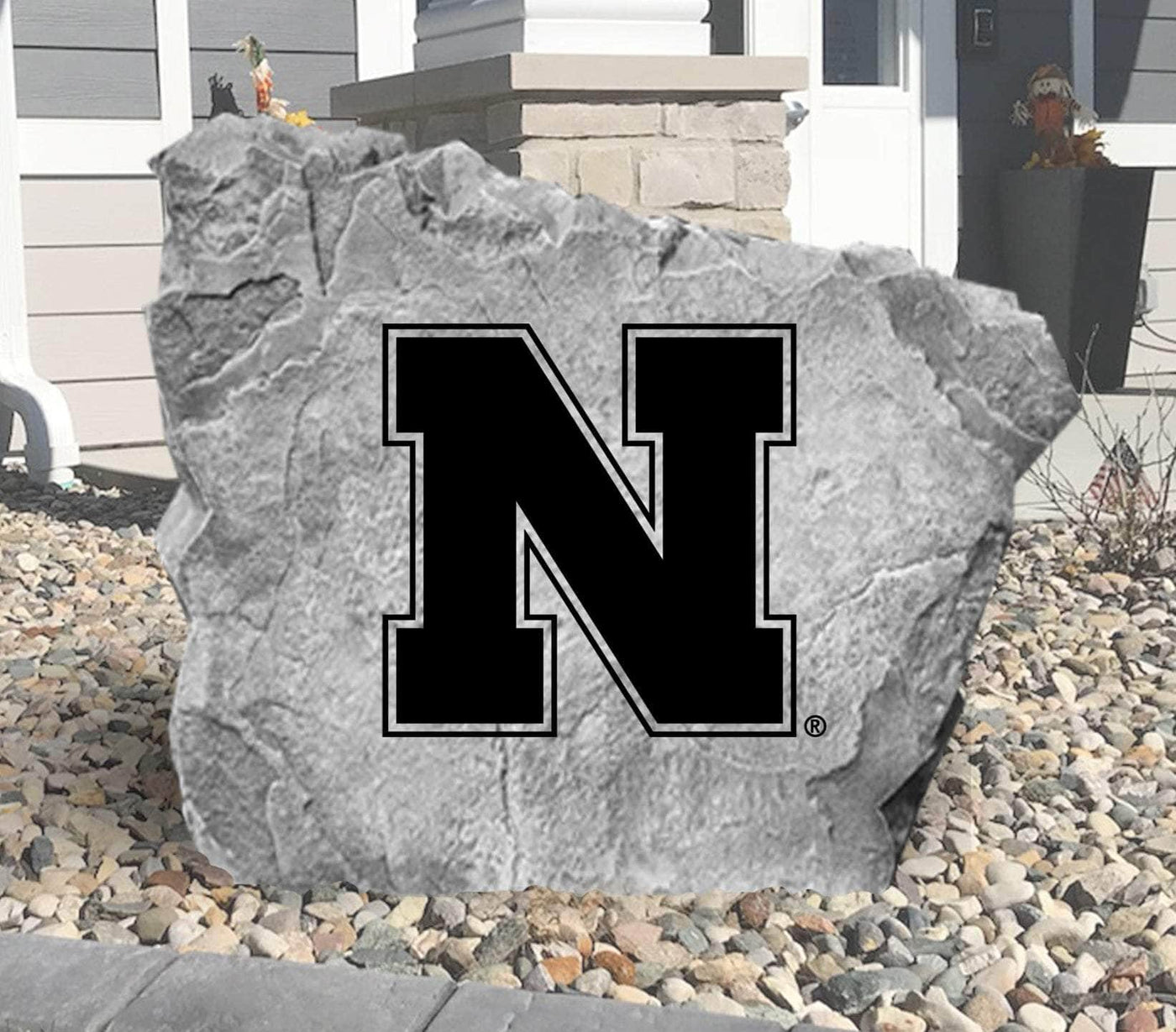 Engraved Nebraska logo stone, ideal as a unique outdoor sign or gift.