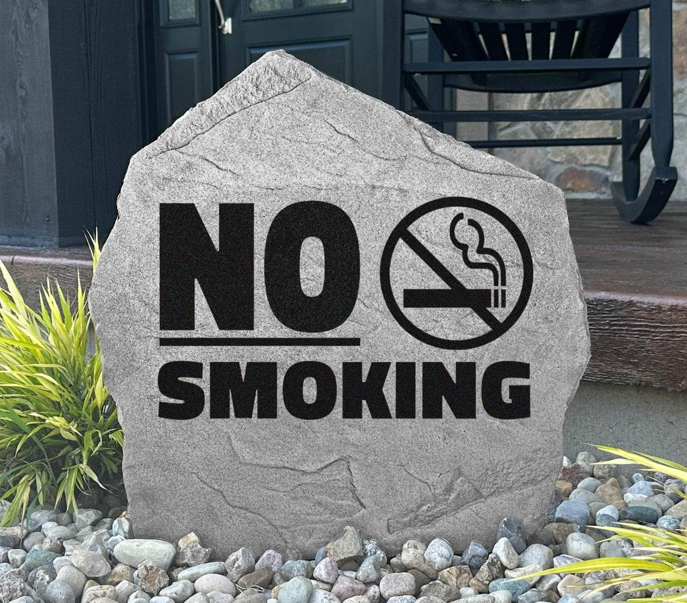 Personalized outdoor stone with engraved No Smoking message