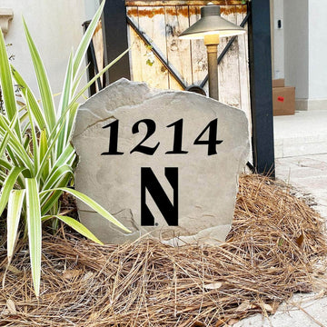 Custom Northwestern University house number marker designed to showcase your Wildcats spirit while enhancing gardens, walkways, and front landscaping.