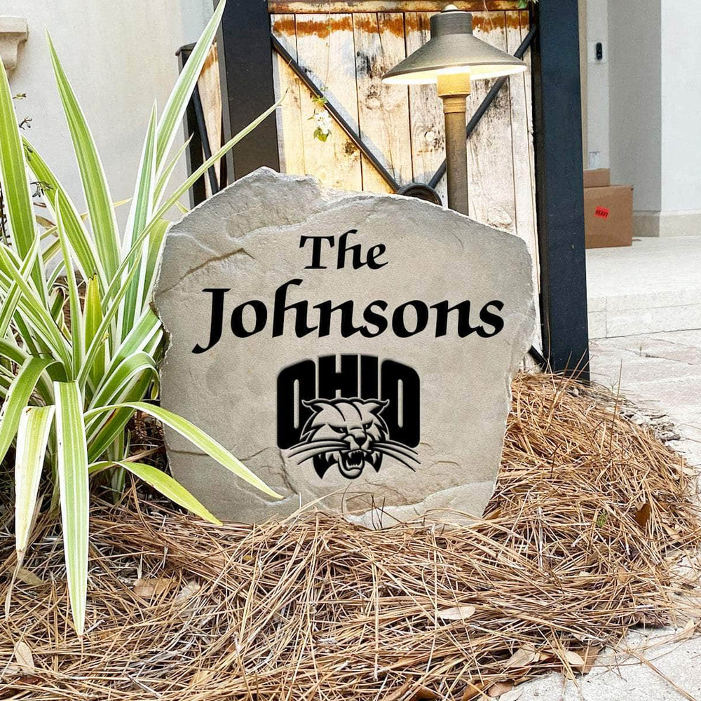 Custom Ohio University last name marker designed to add collegiate character to front yards, patios, flower beds, and garden pathways.