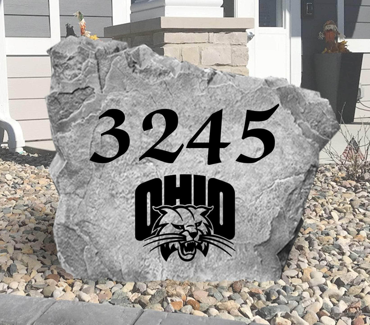 Custom Ohio Bobcats address rock for front yard or garden.