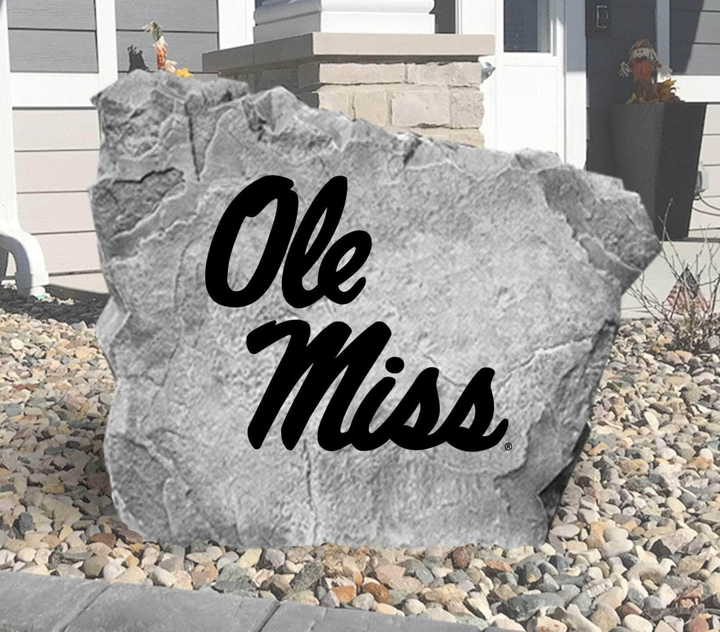 Engraved Ole Miss logo stone, ideal as a unique outdoor sign or gift.