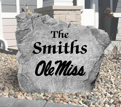 Engraved Ole Miss-themed name stone, perfect for unique home display.
