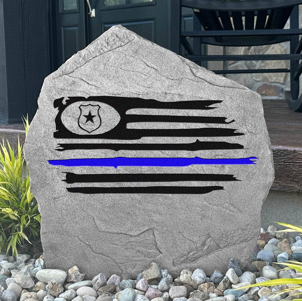 Decorative police American flag plaque crafted from durable concrete, celebrating those who serve and protect with timeless outdoor craftsmanship.