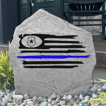 Decorative police American flag plaque crafted from durable concrete, celebrating those who serve and protect with timeless outdoor craftsmanship.