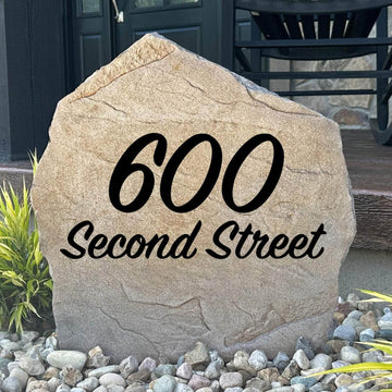 Custom script house number plaque crafted from durable concrete, blending timeless typography with beautiful curb appeal and lasting outdoor performance.